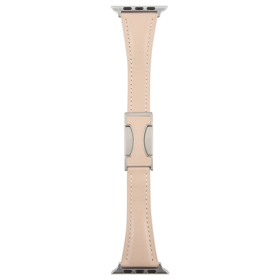 For Apple Watch 46mm / 49mm / 45mm / 44mm Slim Magnetic Buckle Genuine Leather Watch Band(Light Pink)