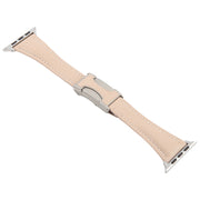 For Apple Watch 46mm / 49mm / 45mm / 44mm Slim Magnetic Buckle Genuine Leather Watch Band(Light Pink)