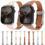 For Apple Watch 46mm / 49mm / 45mm / 44mm Slim Magnetic Buckle Genuine Leather Watch Band(Light Pink)
