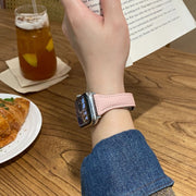 For Apple Watch 46mm / 49mm / 45mm / 44mm Slim Magnetic Buckle Genuine Leather Watch Band(Light Pink)