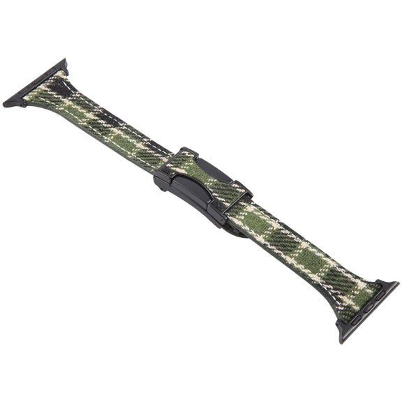 For Apple Watch 46mm / 49mm / 45mm / 44mm Slim Magnetic Buckle Napped Fabric Leather Watch Band(Green)