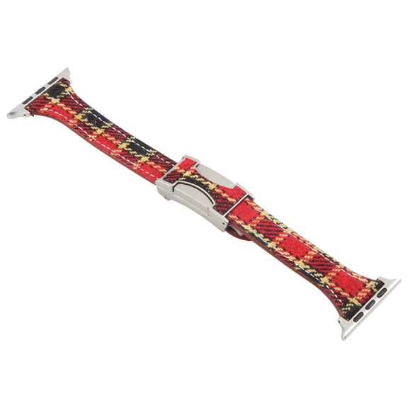 For Apple Watch 46mm / 49mm / 45mm / 44mm Slim Magnetic Buckle Napped Fabric Leather Watch Band(Red)