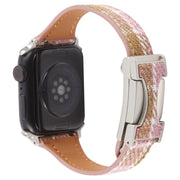 For Apple Watch 42mm / 41mm / 40mm / 38mm Slim Magnetic Buckle Napped Fabric Leather Watch Band(Pink)