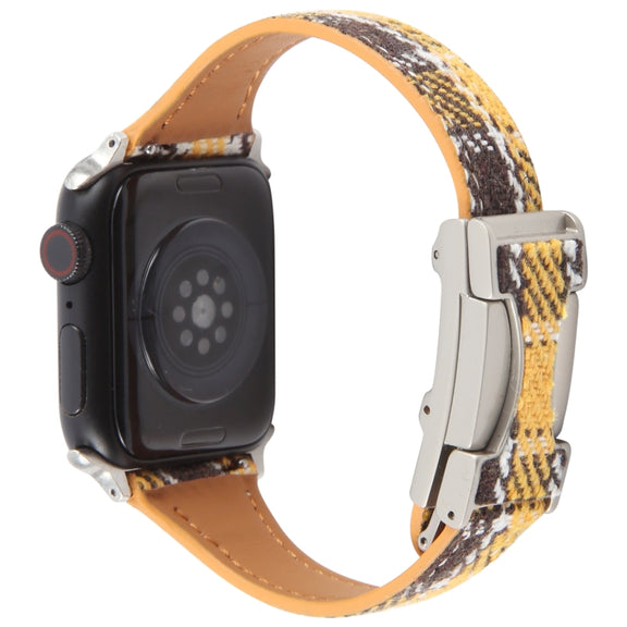 For Apple Watch 42mm / 41mm / 40mm / 38mm Slim Magnetic Buckle Napped Fabric Leather Watch Band(Yellow)