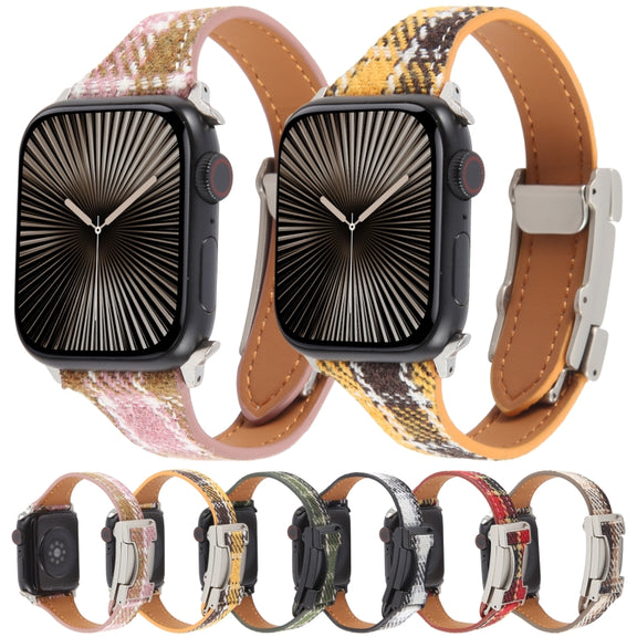 For Apple Watch 42mm / 41mm / 40mm / 38mm Slim Magnetic Buckle Napped Fabric Leather Watch Band(Red)