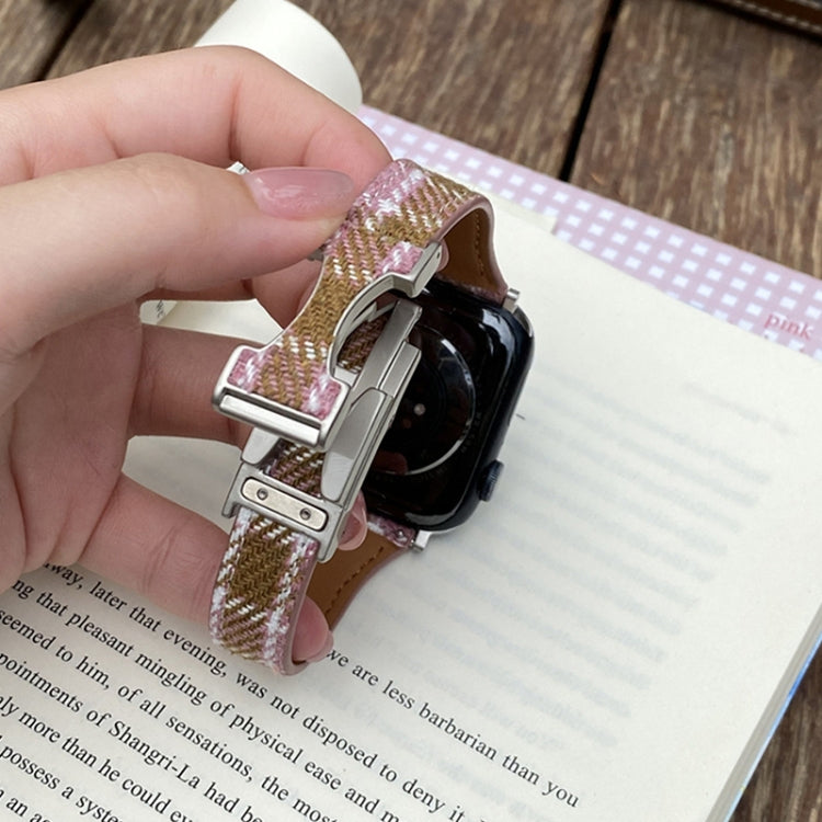 For Apple Watch 46mm / 49mm / 45mm / 44mm Slim Magnetic Buckle Napped Fabric Leather Watch Band(Yellow) - Watch Bands by PMC TechLife | Online Shopping South Africa | PMC TechLife | Buy Now Pay Later Mobicred