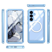 For Samsung Galaxy S25 5G Tempered Glass MagSafe Phone Case(Sky Blue)