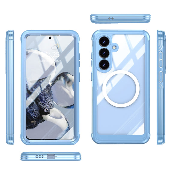 For Samsung Galaxy S25 5G Tempered Glass MagSafe Phone Case(Sky Blue)