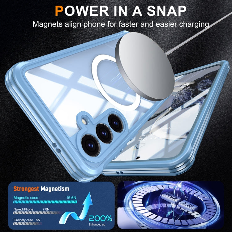 For Samsung Galaxy S25 5G Tempered Glass MagSafe Phone Case(Sky Blue)