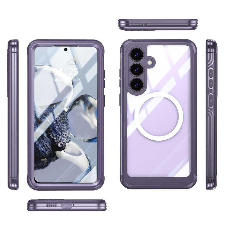 For Samsung Galaxy S25 5G Tempered Glass MagSafe Phone Case(Purple)