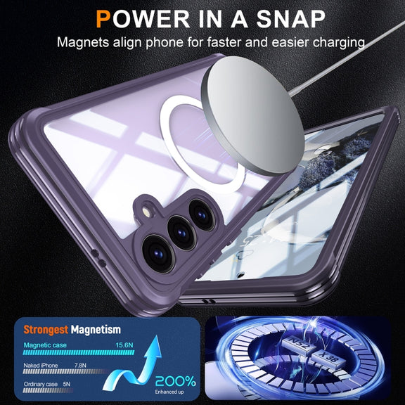 For Samsung Galaxy S25 5G Tempered Glass MagSafe Phone Case(Purple)