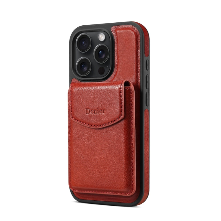 For iPhone 16 Pro Denior D22 Genuine Leather MagSafe Holder Detachable Card Slot Phone Case(Brown) - free shipping - PMC Jewellery - Order now!