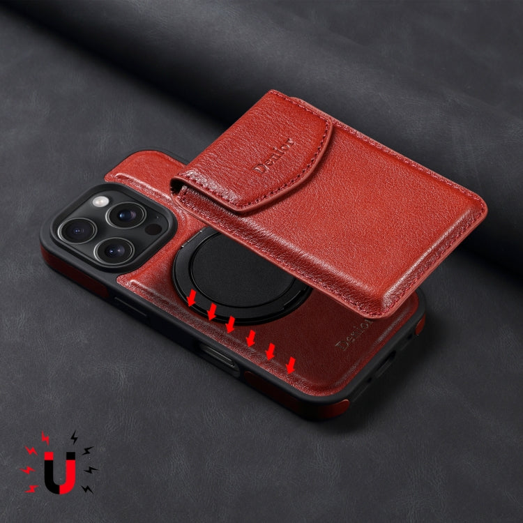 For iPhone 16 Pro Denior D22 Genuine Leather MagSafe Holder Detachable Card Slot Phone Case(Brown) - free shipping - PMC Jewellery - Order now!