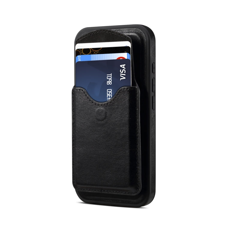 For iPhone 16 Denior D22 Genuine Leather MagSafe Holder Detachable Card Slot Phone Case(Black) - free shipping - PMC Jewellery - Order now!