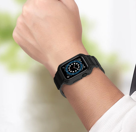 For Apple Watch Series 10 42mm Armor TPU Case Integrated Watch Band(Black)