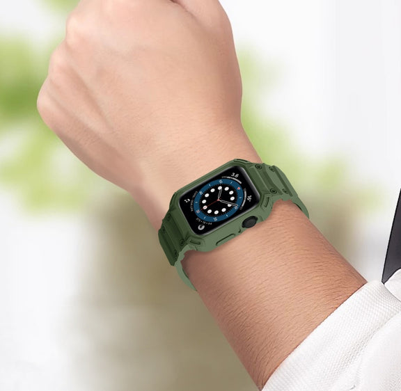 For Apple Watch Series 10 42mm Armor TPU Case Integrated Watch Band(Army Green)