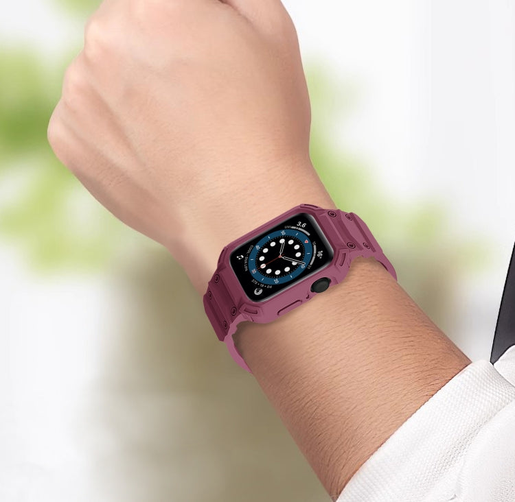For Apple Watch Series 10 42mm Armor TPU Case Integrated Watch Band(Plum Color)