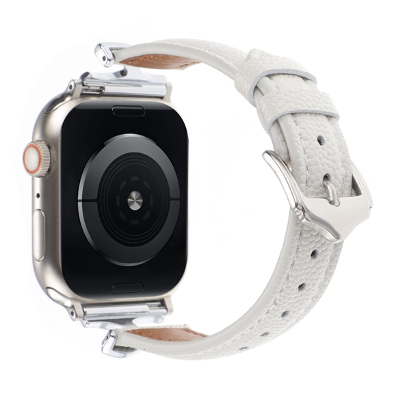 For Apple Watch 46mm / 49mm / 45mm / 44mm X-shaped Buckle Genuine Leather Watch Band(White)