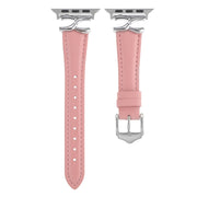 For Apple Watch 46mm / 49mm / 45mm / 44mm X-shaped Buckle Genuine Leather Watch Band(Pink)