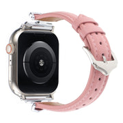 For Apple Watch 46mm / 49mm / 45mm / 44mm X-shaped Buckle Genuine Leather Watch Band(Pink)