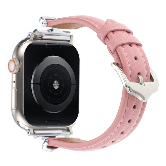 For Apple Watch 46mm / 49mm / 45mm / 44mm X-shaped Buckle Genuine Leather Watch Band(Pink)