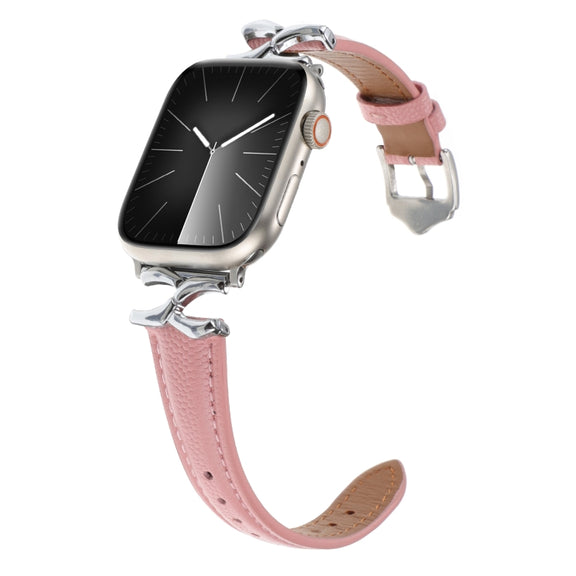 For Apple Watch 46mm / 49mm / 45mm / 44mm X-shaped Buckle Genuine Leather Watch Band(Pink)