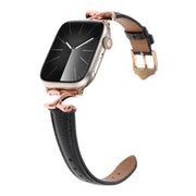 For Apple Watch 46mm / 49mm / 45mm / 44mm X-shaped Buckle Genuine Leather Watch Band(Black)