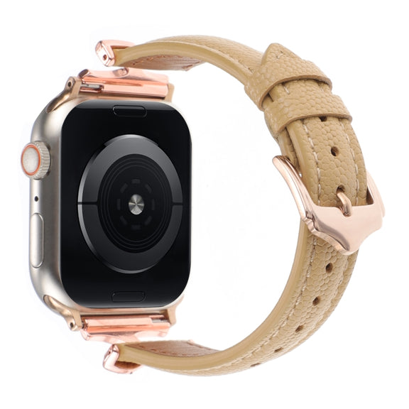 For Apple Watch 46mm / 49mm / 45mm / 44mm X-shaped Buckle Genuine Leather Watch Band(Khaki)