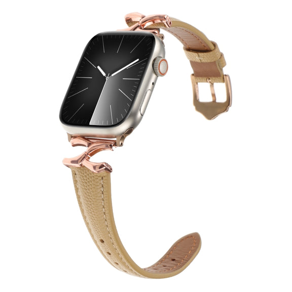 For Apple Watch 46mm / 49mm / 45mm / 44mm X-shaped Buckle Genuine Leather Watch Band(Khaki)