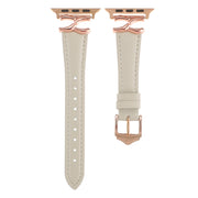 For Apple Watch 46mm / 49mm / 45mm / 44mm X-shaped Buckle Genuine Leather Watch Band(Beige)