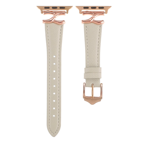 For Apple Watch 46mm / 49mm / 45mm / 44mm X-shaped Buckle Genuine Leather Watch Band(Beige)