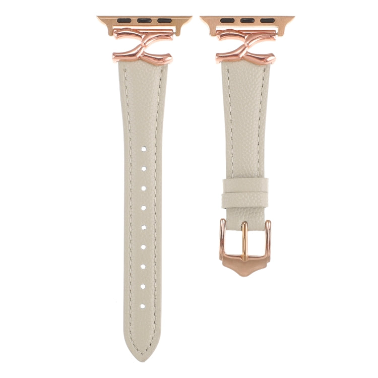 For Apple Watch 46mm / 49mm / 45mm / 44mm X-shaped Buckle Genuine Leather Watch Band(Beige)