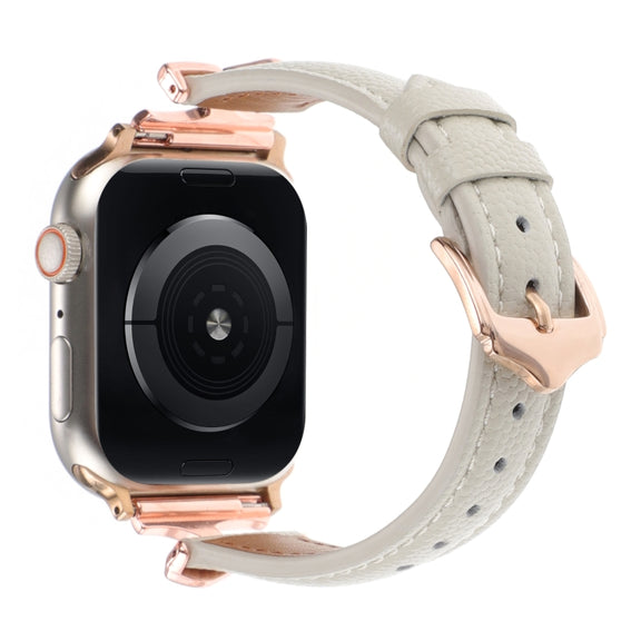 For Apple Watch 46mm / 49mm / 45mm / 44mm X-shaped Buckle Genuine Leather Watch Band(Beige)