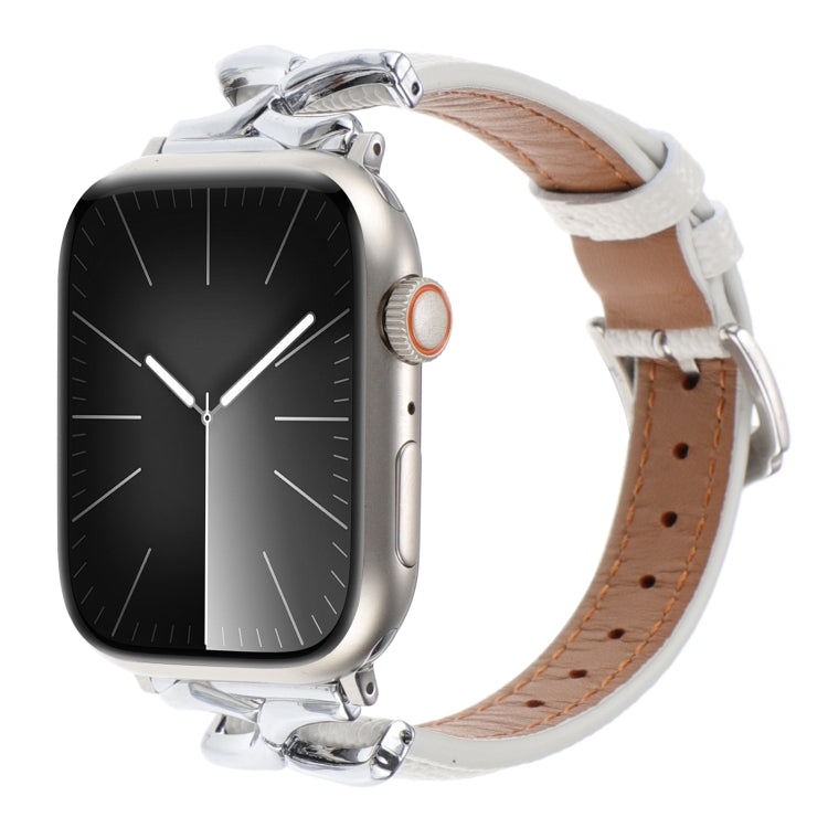 For Apple Watch 42mm / 41mm / 40mm / 38mm X-shaped Buckle Genuine Leather Watch Band(White) - Watch Bands by PMC TechLife | Online Shopping South Africa | PMC TechLife | Buy Now Pay Later Mobicred