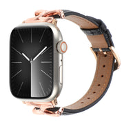 For Apple Watch 42mm / 41mm / 40mm / 38mm X-shaped Buckle Genuine Leather Watch Band(Black)