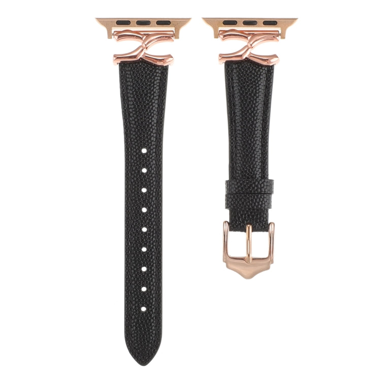 For Apple Watch 42mm / 41mm / 40mm / 38mm X-shaped Buckle Genuine Leather Watch Band(Black)