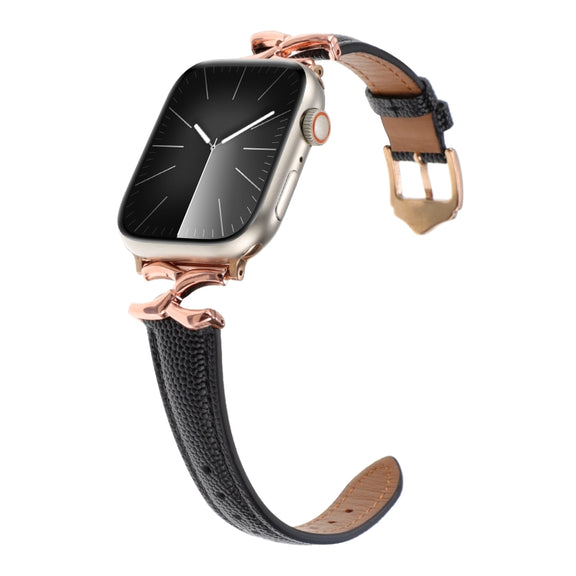For Apple Watch 42mm / 41mm / 40mm / 38mm X-shaped Buckle Genuine Leather Watch Band(Black)
