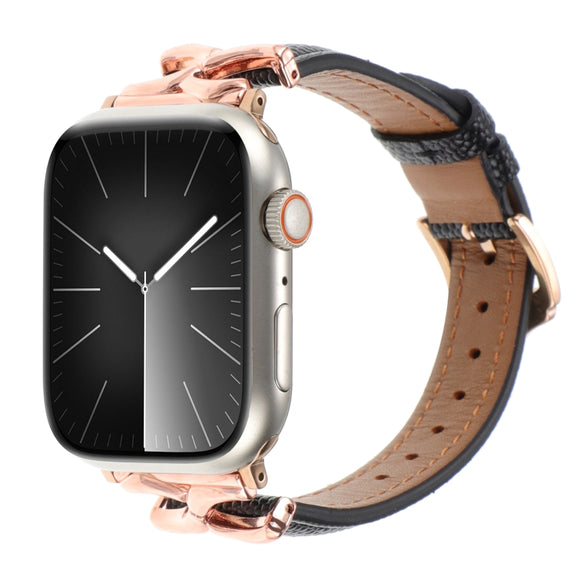 For Apple Watch 42mm / 41mm / 40mm / 38mm X-shaped Buckle Genuine Leather Watch Band(Black)