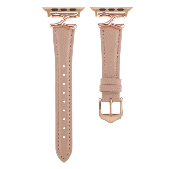 For Apple Watch 42mm / 41mm / 40mm / 38mm X-shaped Buckle Genuine Leather Watch Band(Dark Pink)
