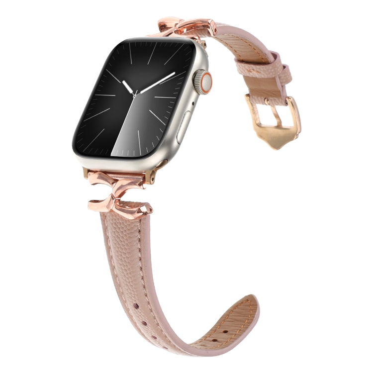 For Apple Watch 42mm / 41mm / 40mm / 38mm X-shaped Buckle Genuine Leather Watch Band(Dark Pink)