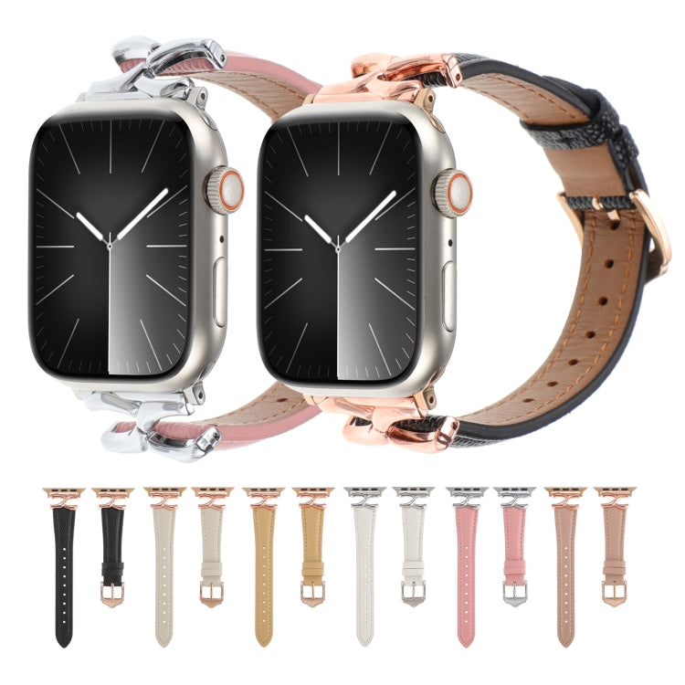 For Apple Watch 46mm / 49mm / 45mm / 44mm X-shaped Buckle Genuine Leather Watch Band(Beige) - Watch Bands by PMC TechLife | Online Shopping South Africa | PMC TechLife | Buy Now Pay Later Mobicred