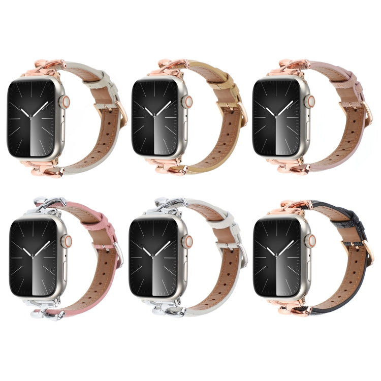 For Apple Watch 46mm / 49mm / 45mm / 44mm X-shaped Buckle Genuine Leather Watch Band(Dark Pink)
