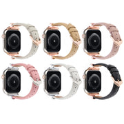 For Apple Watch 46mm / 49mm / 45mm / 44mm X-shaped Buckle Genuine Leather Watch Band(Dark Pink)