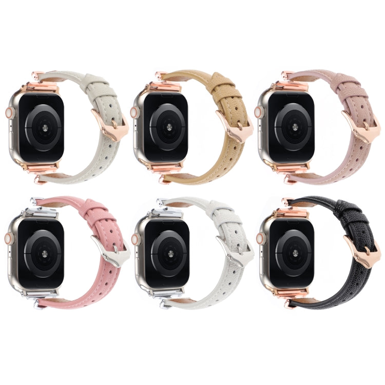 For Apple Watch 46mm / 49mm / 45mm / 44mm X-shaped Buckle Genuine Leather Watch Band(Dark Pink)