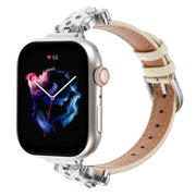 For Apple Watch 46mm / 49mm / 45mm / 44mm Leopard Head Genuine Leather Watch Band(White Silver Buckle)