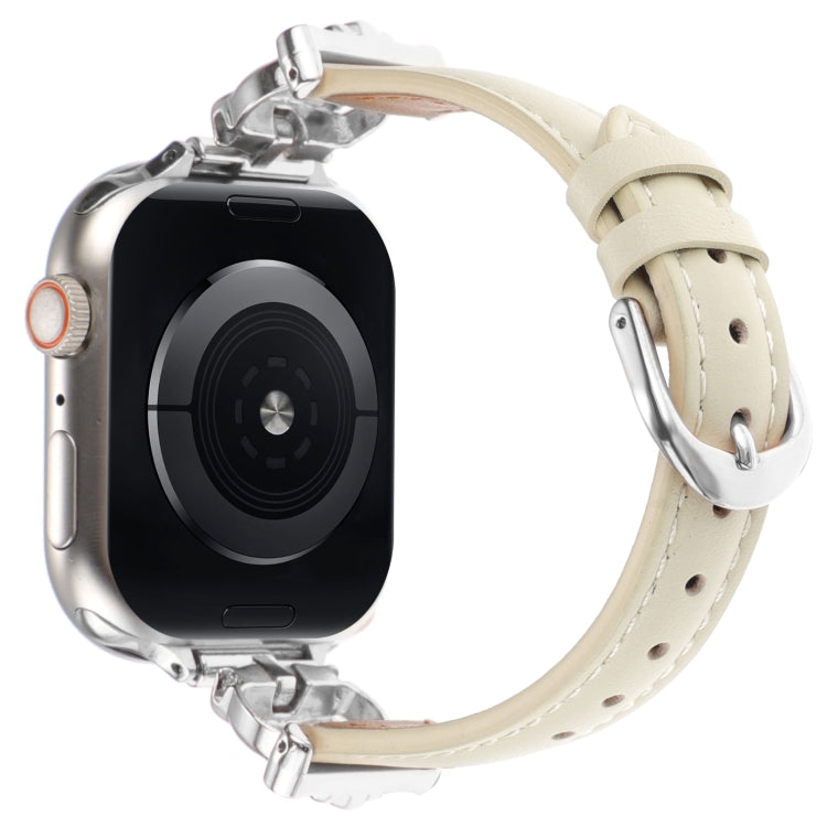 For Apple Watch 46mm / 49mm / 45mm / 44mm Leopard Head Genuine Leather Watch Band(White Silver Buckle)