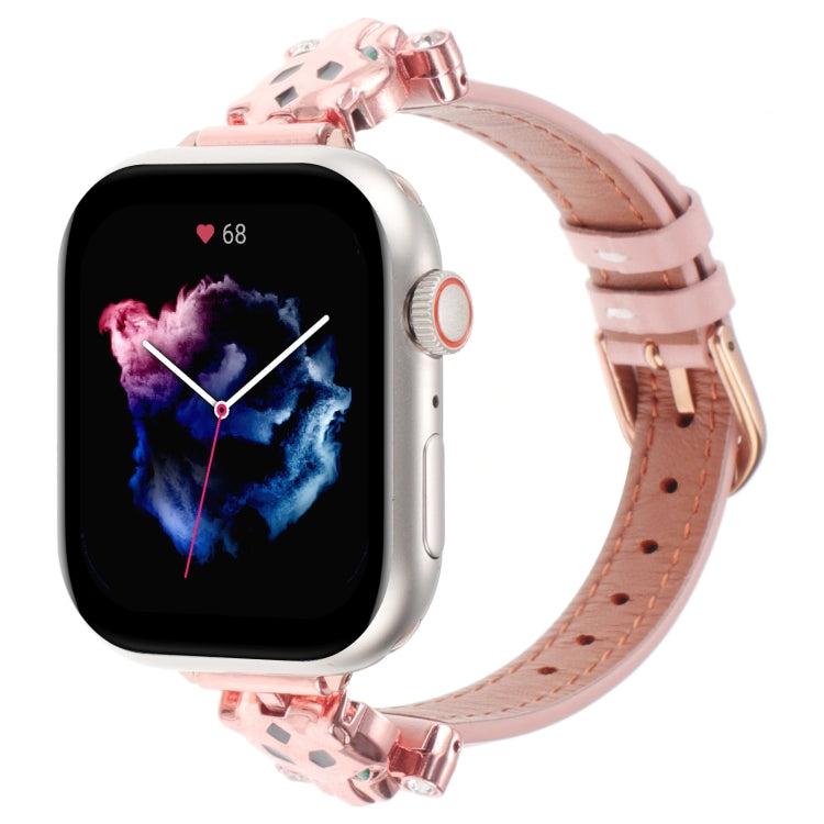 For Apple Watch 46mm / 49mm / 45mm / 44mm Leopard Head Genuine Leather Watch Band(Pink Rose Gold) - free shipping - PMC TechLife - Order now!