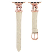 For Apple Watch 42mm / 41mm / 40mm / 38mm Leopard Head Genuine Leather Watch Band(White Rose Gold)