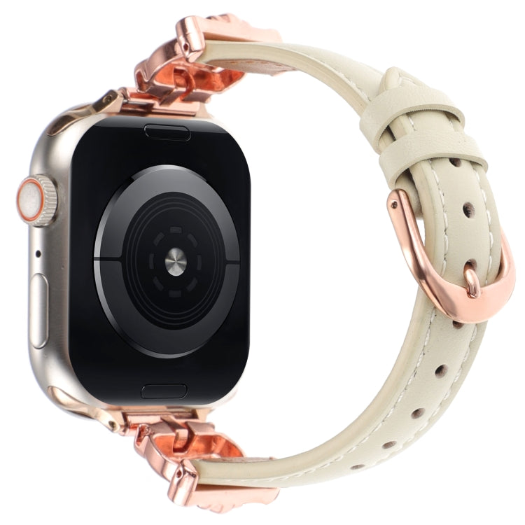 For Apple Watch 42mm / 41mm / 40mm / 38mm Leopard Head Genuine Leather Watch Band(White Rose Gold)