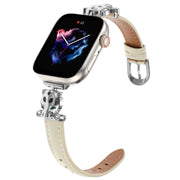 For Apple Watch 42mm / 41mm / 40mm / 38mm Leopard Head Genuine Leather Watch Band(White Silver Buckle)